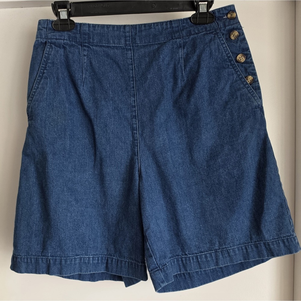 Talbots Shorts Women 10 Solid Blue 100% Cotton Bermuda Chino Casual Summer